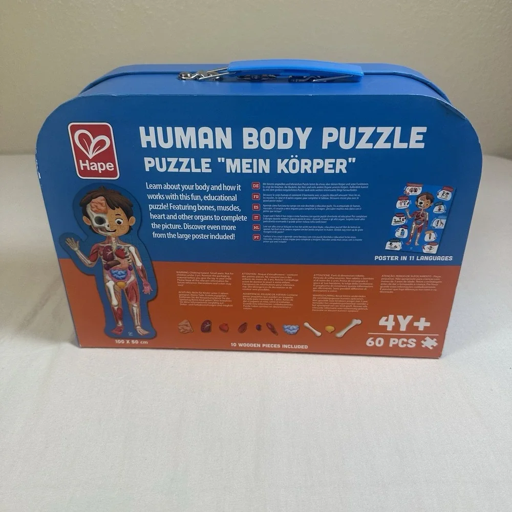 Hape Human Body Puzzle 60 Oversized Pieces Educational Anatomy Wooden Organs EUC